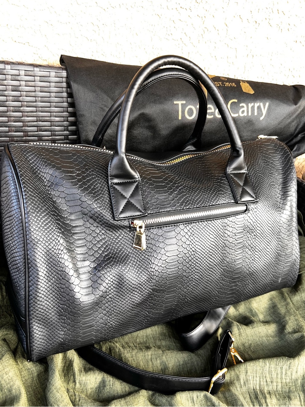 Black vegan leather Weekender bag